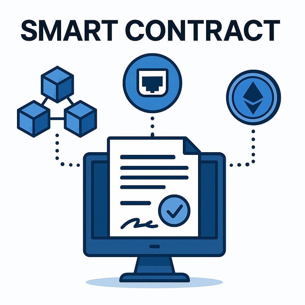 Smart contracts illustration showing connected digital blocks
