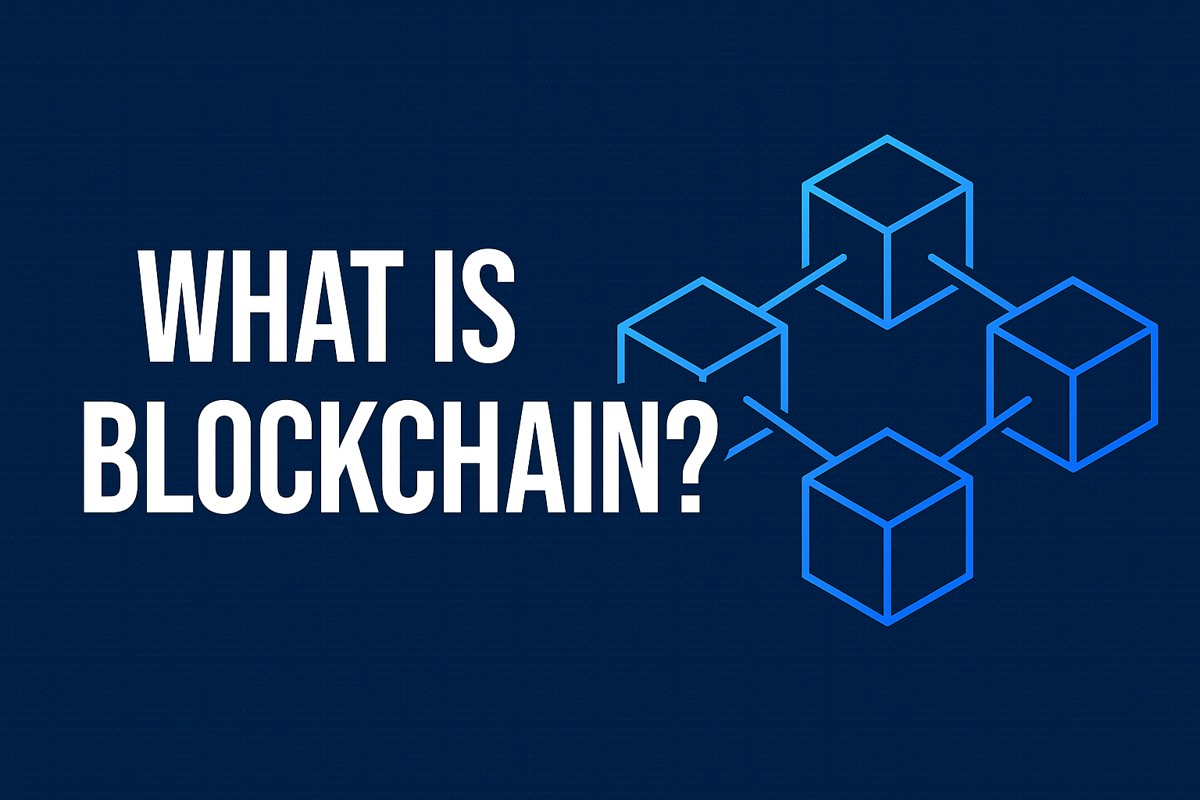 What is blockchain illustration showing connected digital blocks